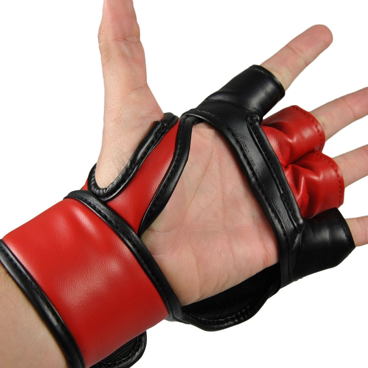 MMA Handschutz PU Faustschützer schwarz-rot - aus Kunstleder - Ju Jutsu Faustschützer
