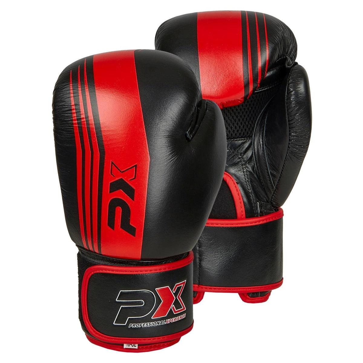 PX Boxhandschuhe schwarz-rot - Echtleder - mit Mesh, Klettverschluss - 8 bis 16 oz