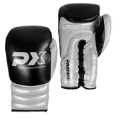 Boxhandschuhe Wettkampf schwarz-silber - Echtleder - 10 bis 16 oz