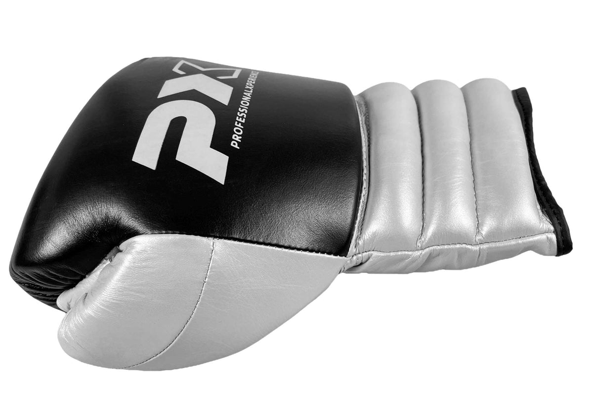 Boxhandschuhe Wettkampf schwarz-silber - Echtleder - 10 bis 16 oz
