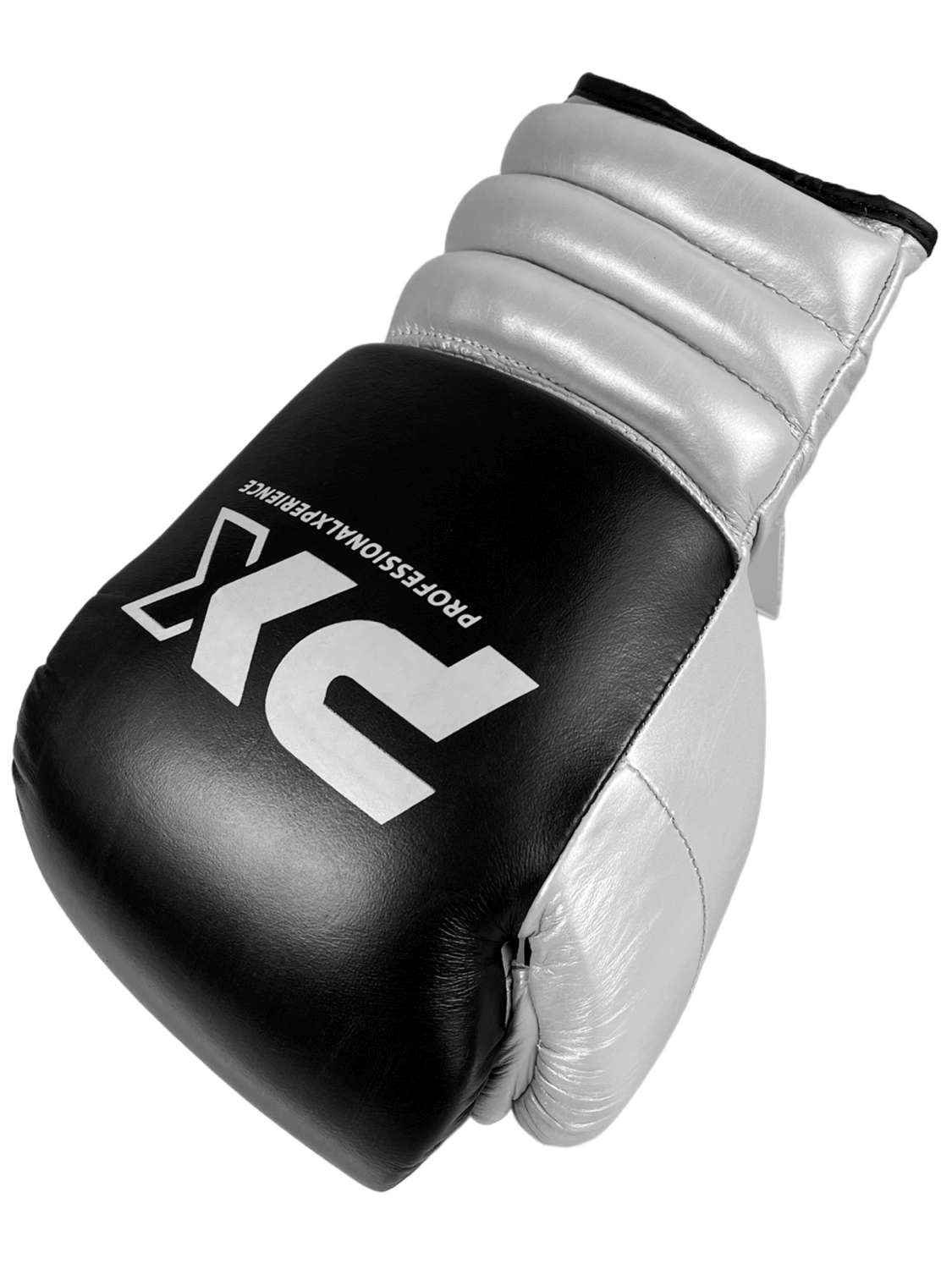 Boxhandschuhe Wettkampf schwarz-silber - Echtleder - 10 bis 16 oz