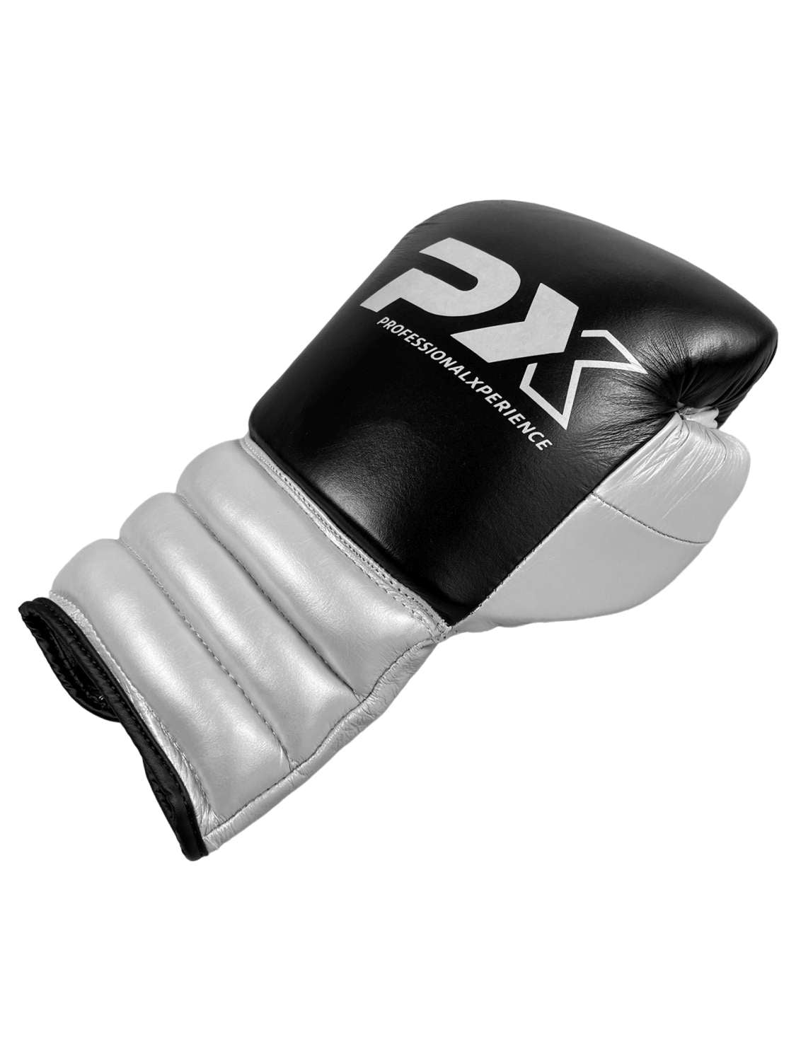 Boxhandschuhe Wettkampf schwarz-silber - Echtleder - 10 bis 16 oz