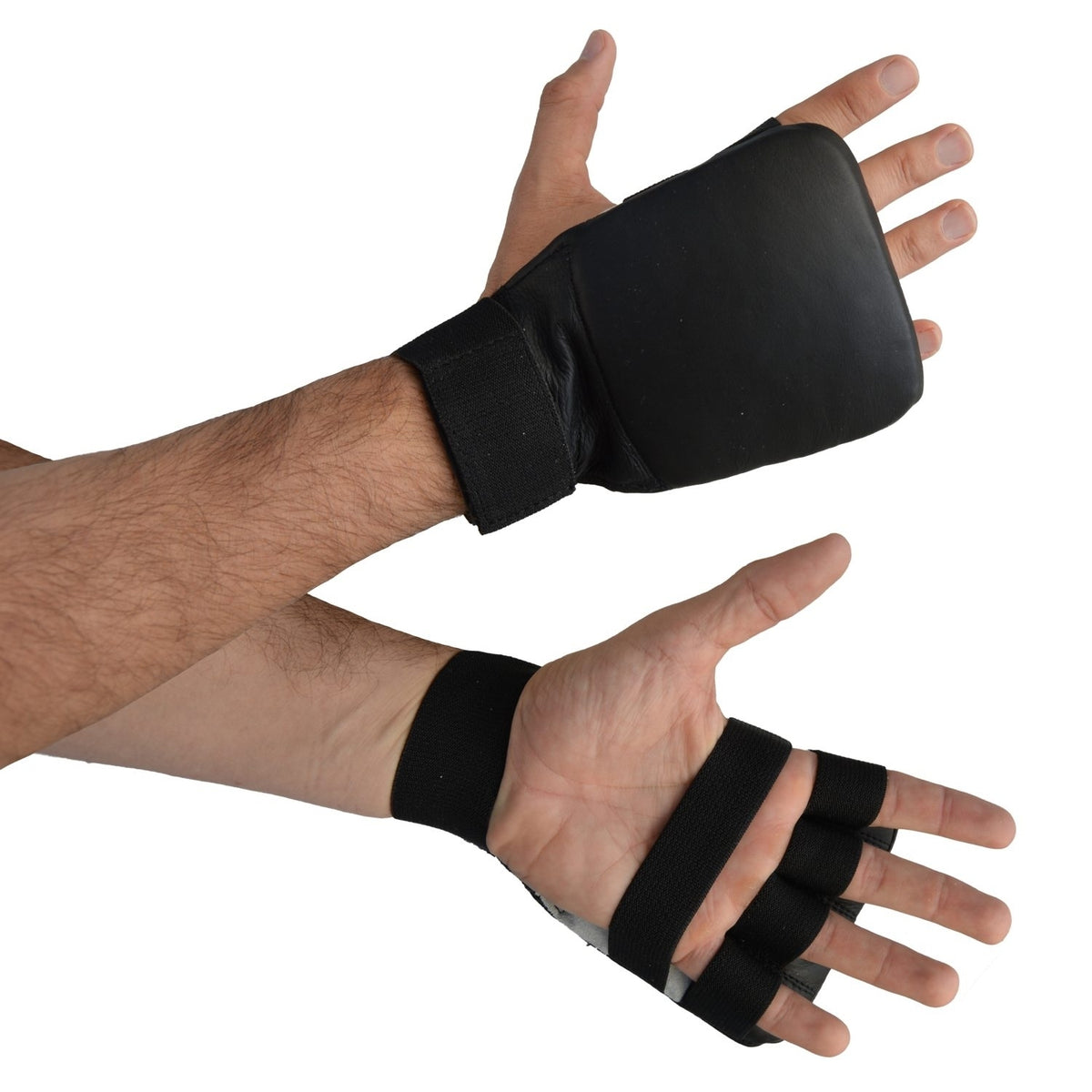 Faustschützer flach Hand-Mitt schwarz - aus Echtleder - Karate, Ju Jutsu, Wing Tsun