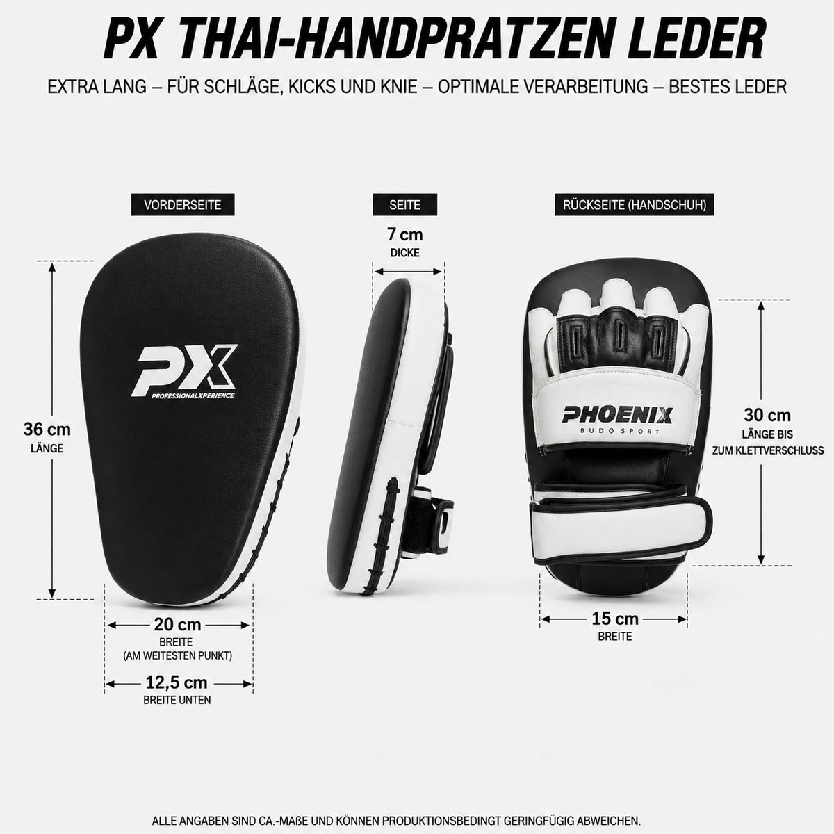 PX Pratzen extra lang - Leder schwarz-weiß Handpratzen (Paar)