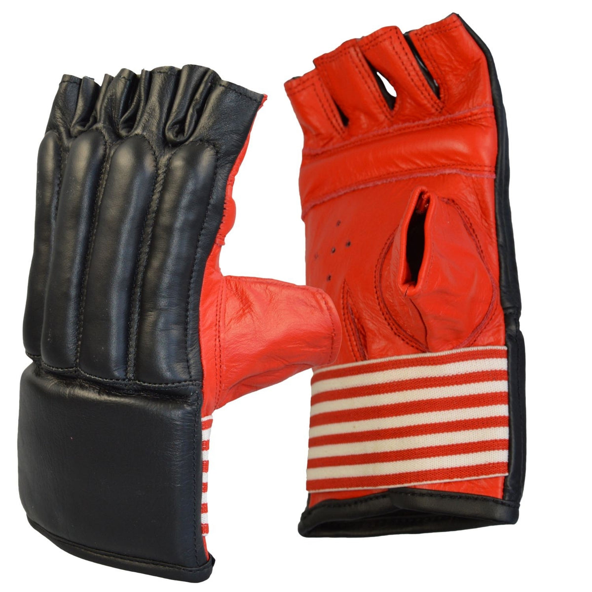Sandsackhandschuhe Rot - offene Finger - Leder