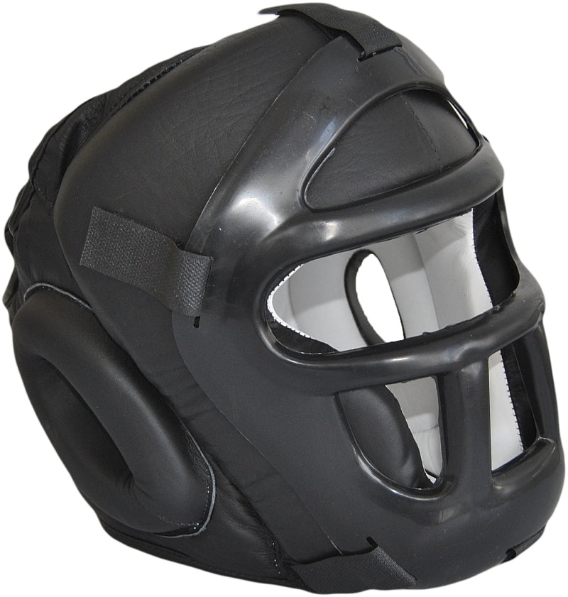 Kopfschützer mit Gitter schwarz - Leder