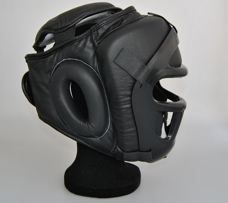 Kopfschützer mit Gitter schwarz - Leder