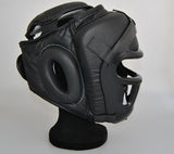 Kopfschützer mit Gitter schwarz - Leder
