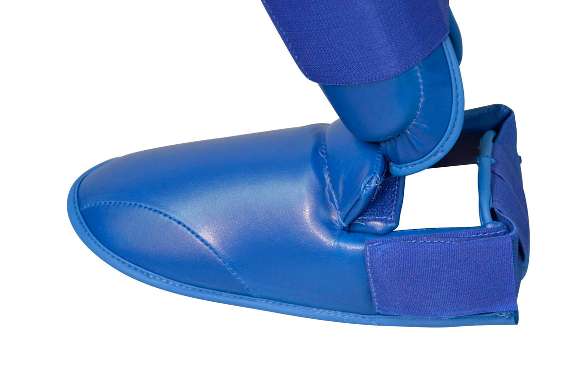 Karate Kumite Schienbein-Spannschutz blau ergonomische Passform – mit Klettverschluss