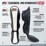 Schienbein-Spannschoner FIGHT Muay Thai schwarz-weiß - Leder