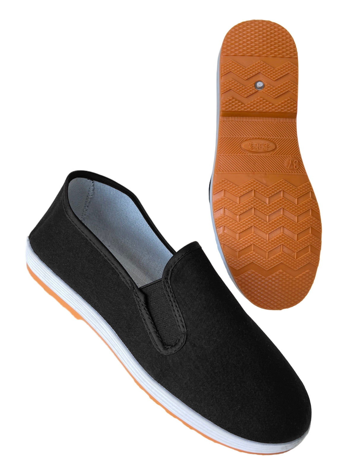 Kung Fu Schuhe schwarz - Segeltuch - mit profilierter Gummisohle