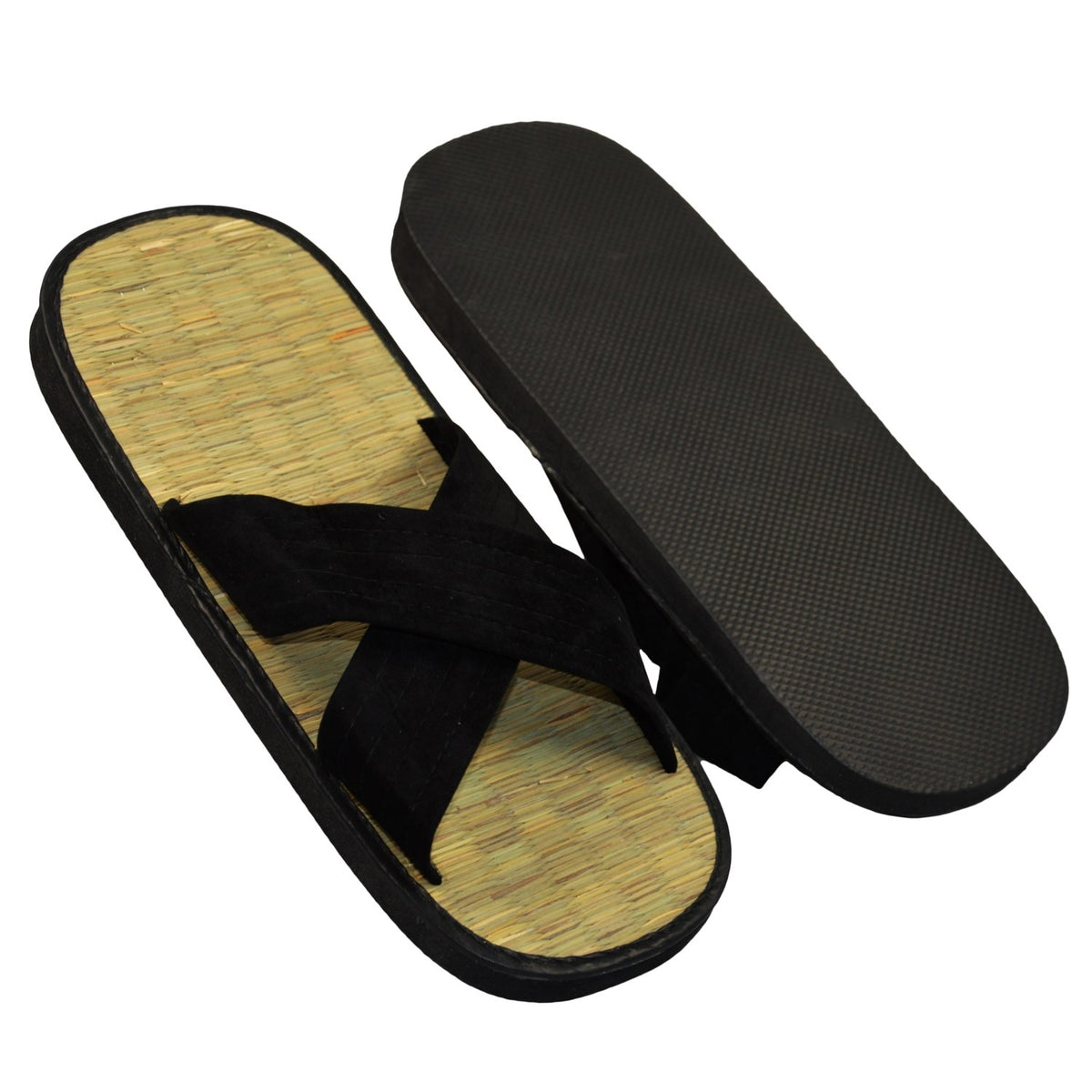 Zori Sandalen schwarz - Reisstroh-Auflage, X-Style Kreuzband