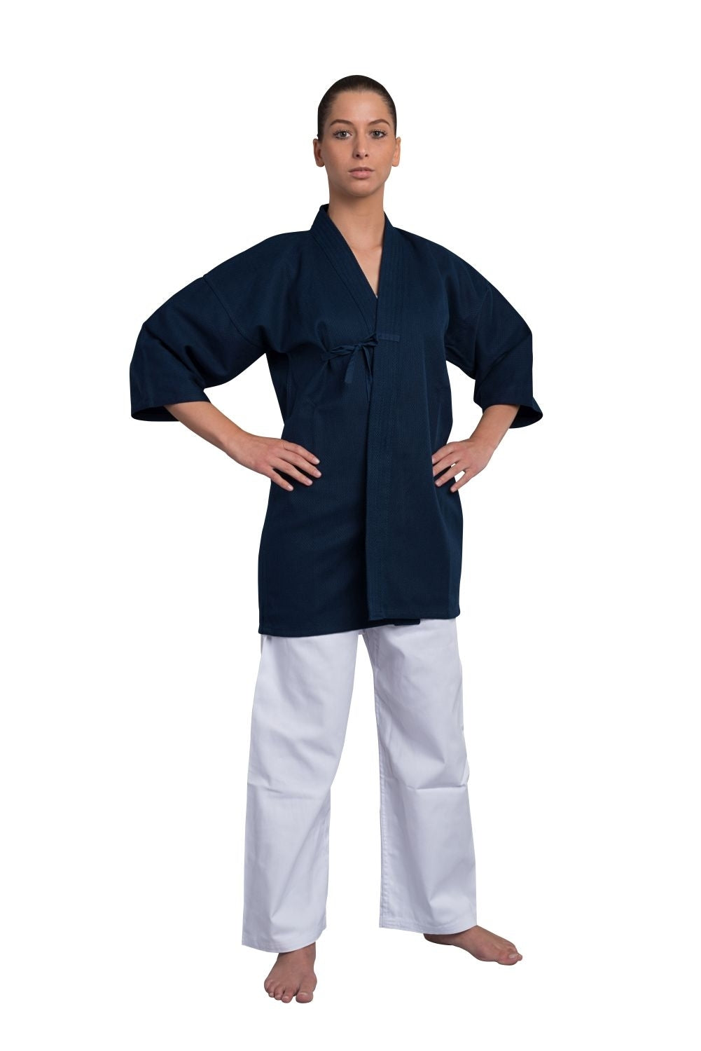 Kendo Jacke dunkelblau - Baumwolle mit Reiskornwebung, kurze Ärmel