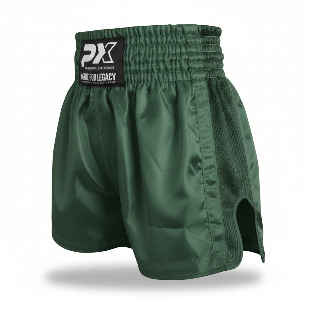 Muay Thai Shorts LEGACY dunkelgrün - mit Mesh