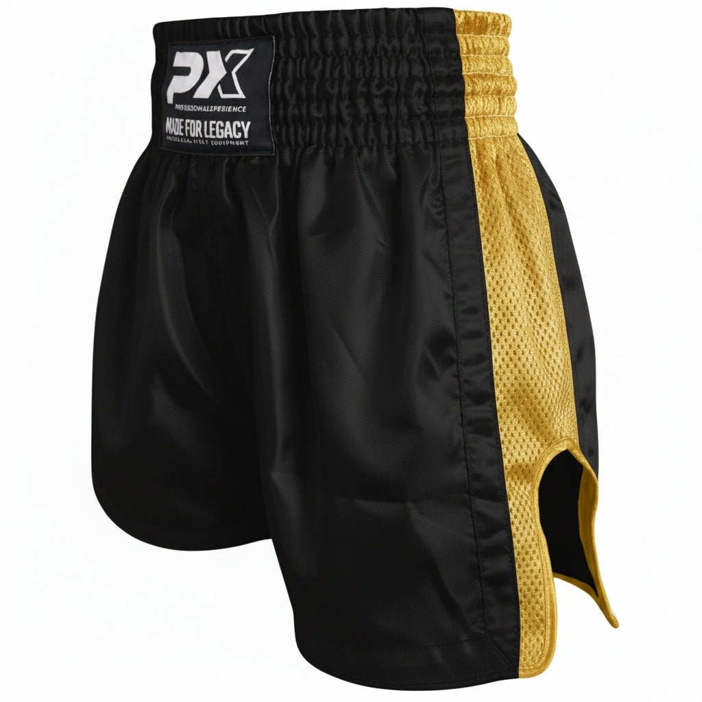 Muay Thai Shorts LEGACY schwarz-gold - mit Mesh