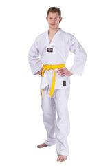 Taekwondo Dobok Ribbed weiß - Mischgewebe - mit V-Revers und Gürtel