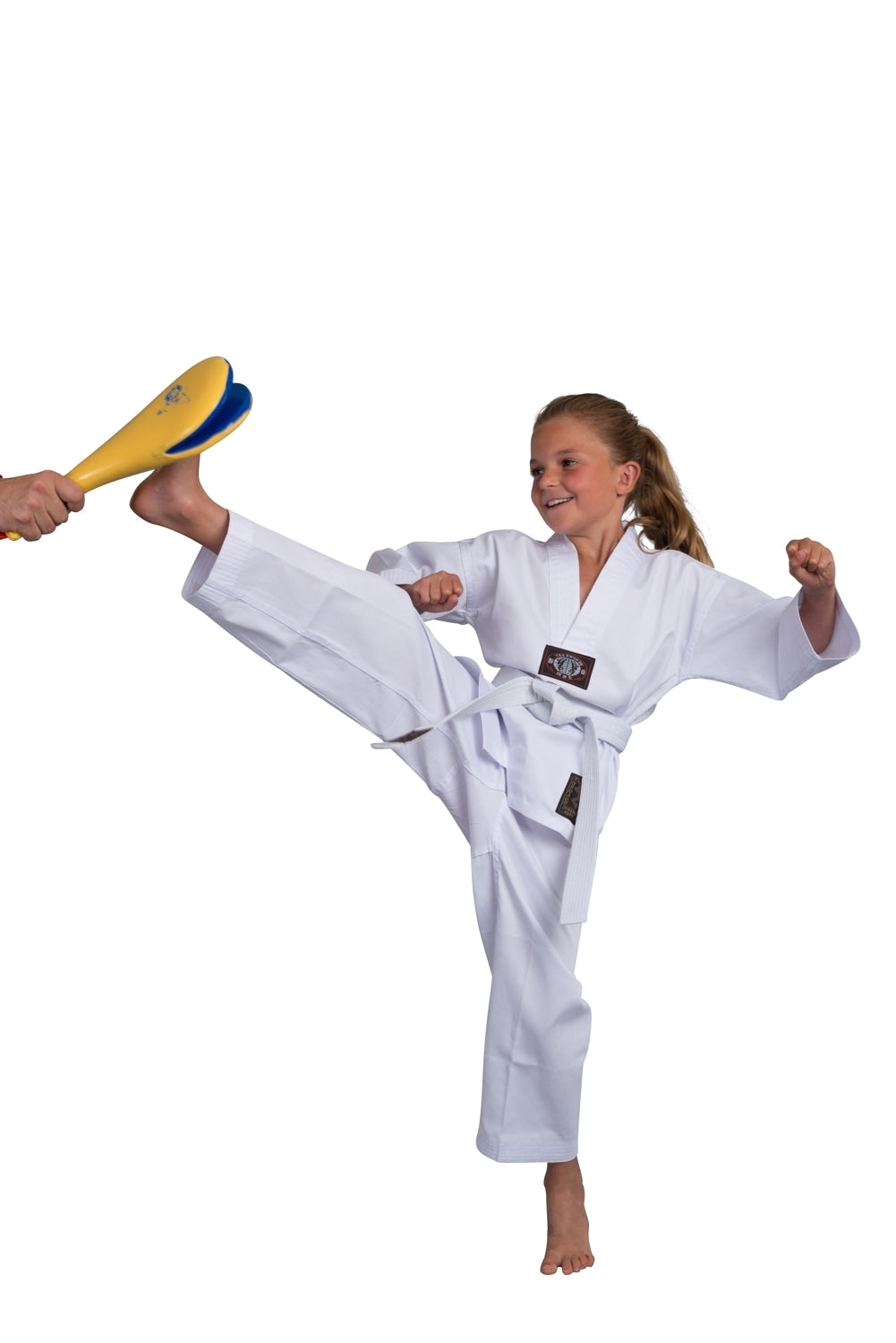 Einsteiger Taekwondo Anzug Challenge weiß - Mischgewebe - Dobok mit V-Revers und Gürtel